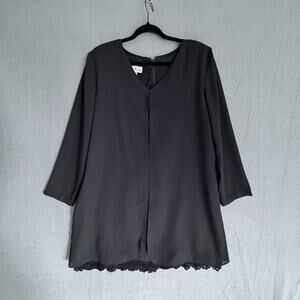 ANNA Dress Womens Large Black Long Sleeve Chiffon Beaded Lace Hem Made in USA